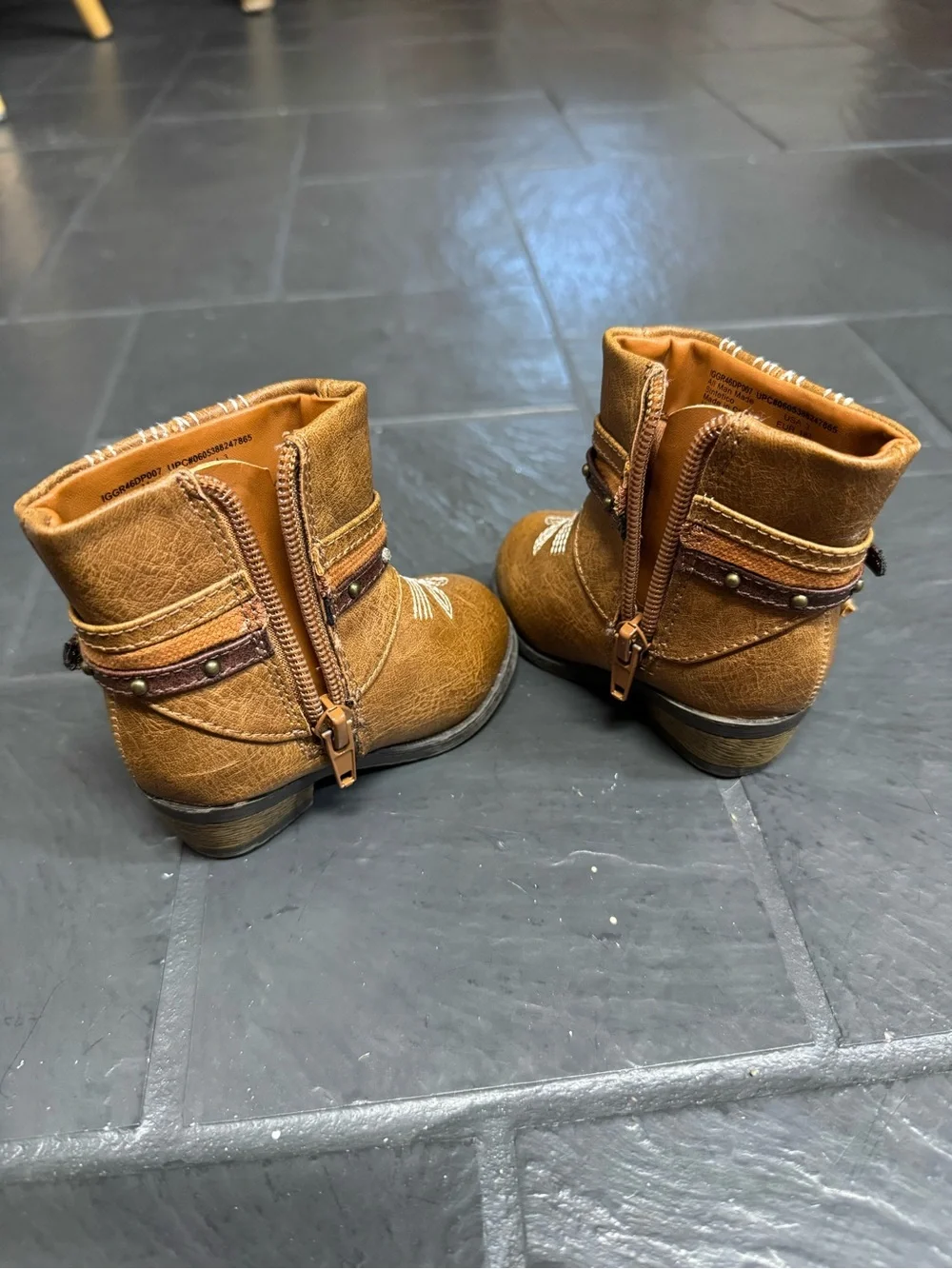 Baby Brown Western Embroidered Ankle Boots